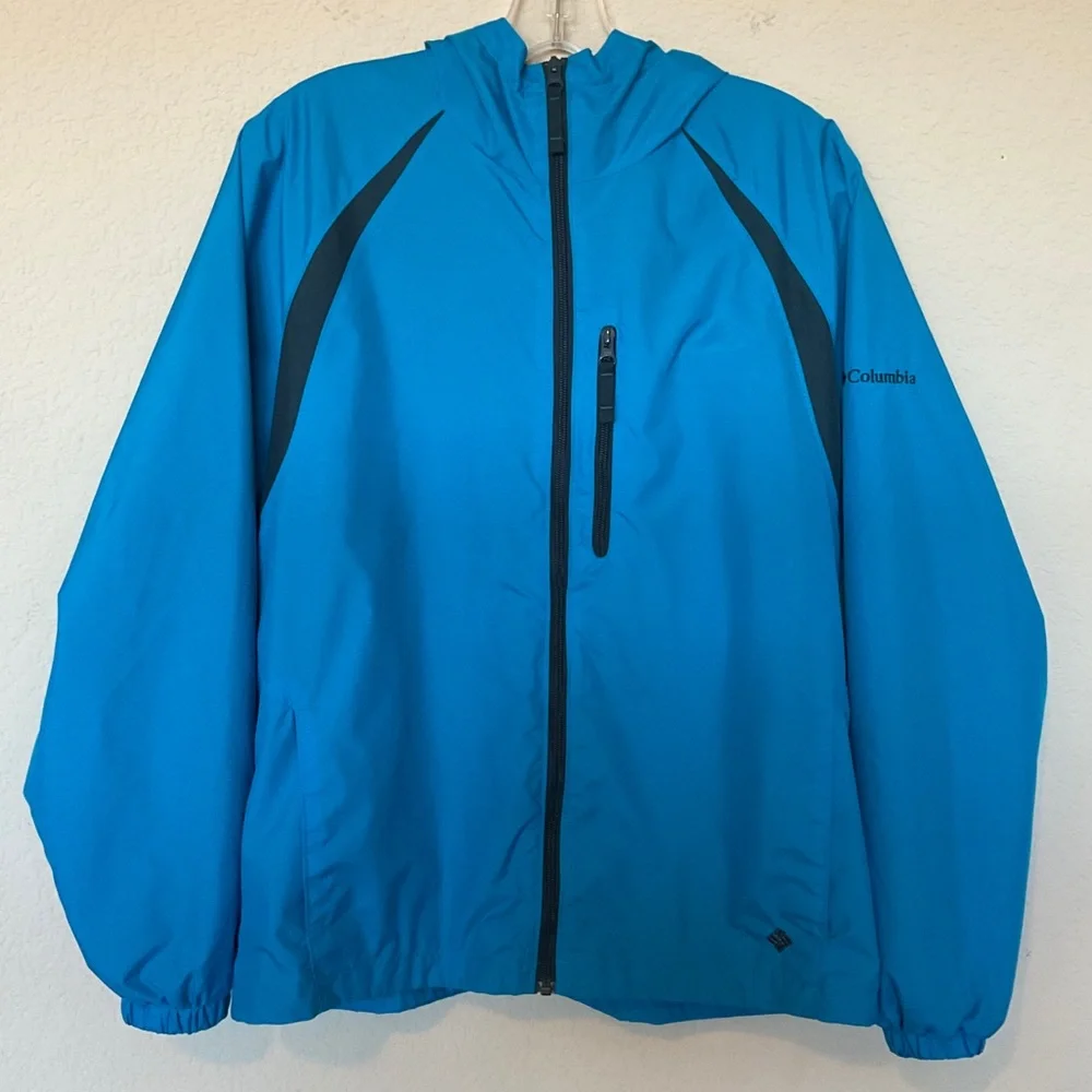 Columbia EUC Boys Girls Youth Hooded Zip Windbreaker Jacket Pockets Blue 18 / 20